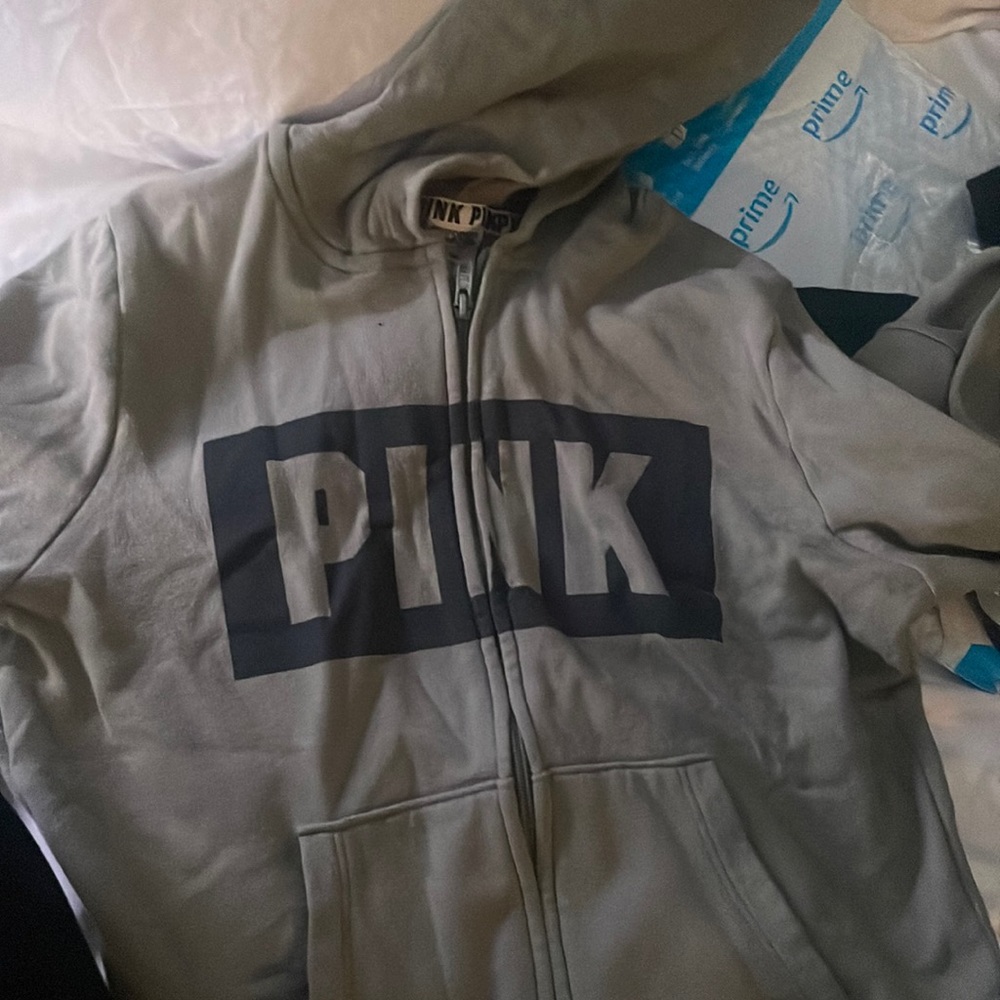 Pink brand zip up jacket (green color)
